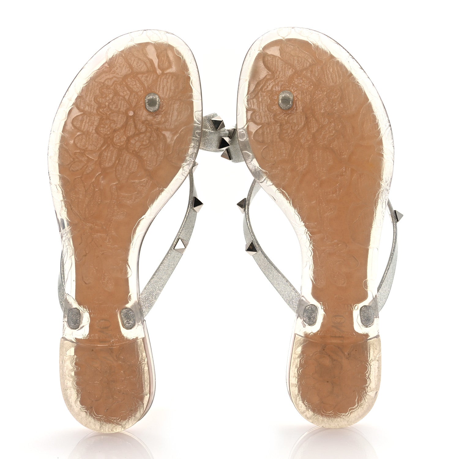 Valentino Garavani PVC Jelly Glitter Rockstud Bow Thong Sandals 37 Silver 7 of 12
