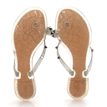 Valentino Garavani PVC Jelly Glitter Rockstud Bow Thong Sandals 37 Silver 7 of 12