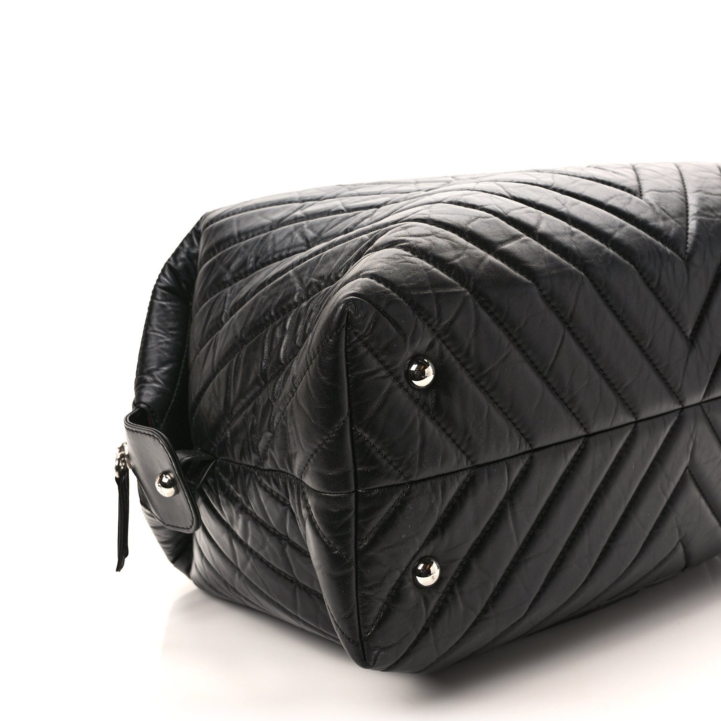 Aged Calfskin Chevron Quilted Duffle Bag Black