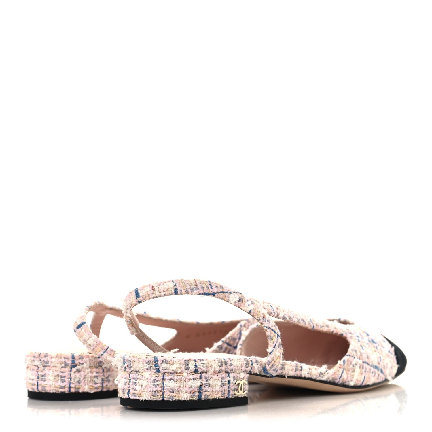 Chanel Tweed Grosgrain Cap Toe CC Slingback Flat 37.5 Pink Multicolor 5 of 10