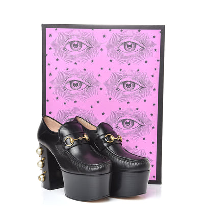 Gucci Malaga Kid Pearl Studded Vegas Platform Loafers 37.5 Black 9 of 9
