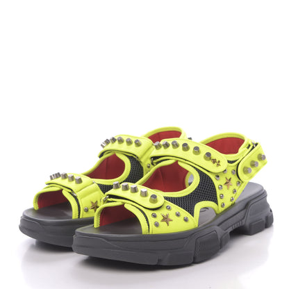 Gucci Technical Canvas Calfskin Studded Mens Aguru Sandals 11 Neon Yellow 3 of 7
