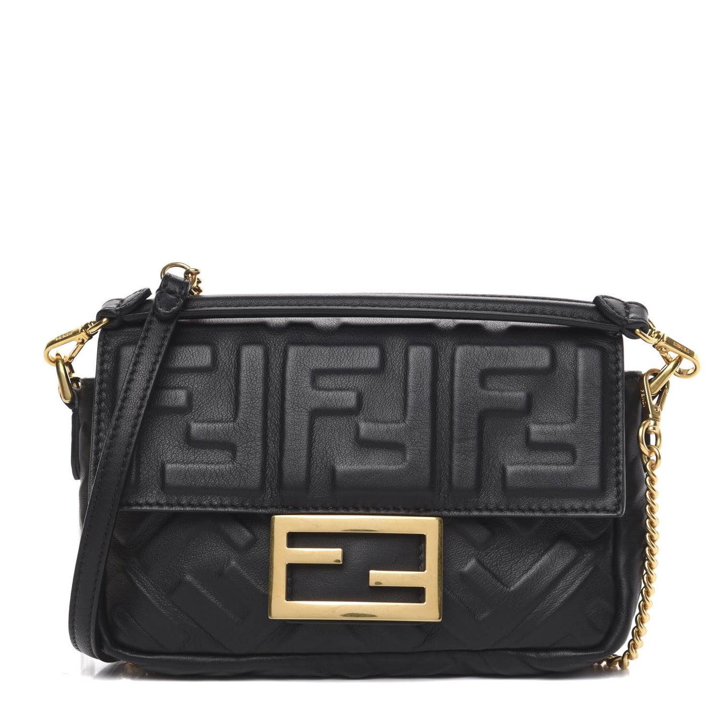 Nappa FF 1974 Embossed Mini Baguette Black
