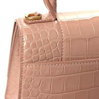 Balenciaga Shiny Calfskin Crocodile Embossed Small Hourglass Top Handle Bag Nude Beige 10 of 10