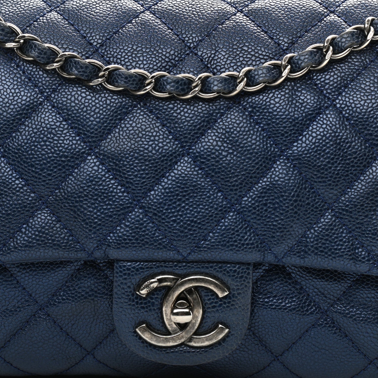 Chanel Iridescent Caviar Quilted Jumbo Easy Flap Blue 8 of 12
