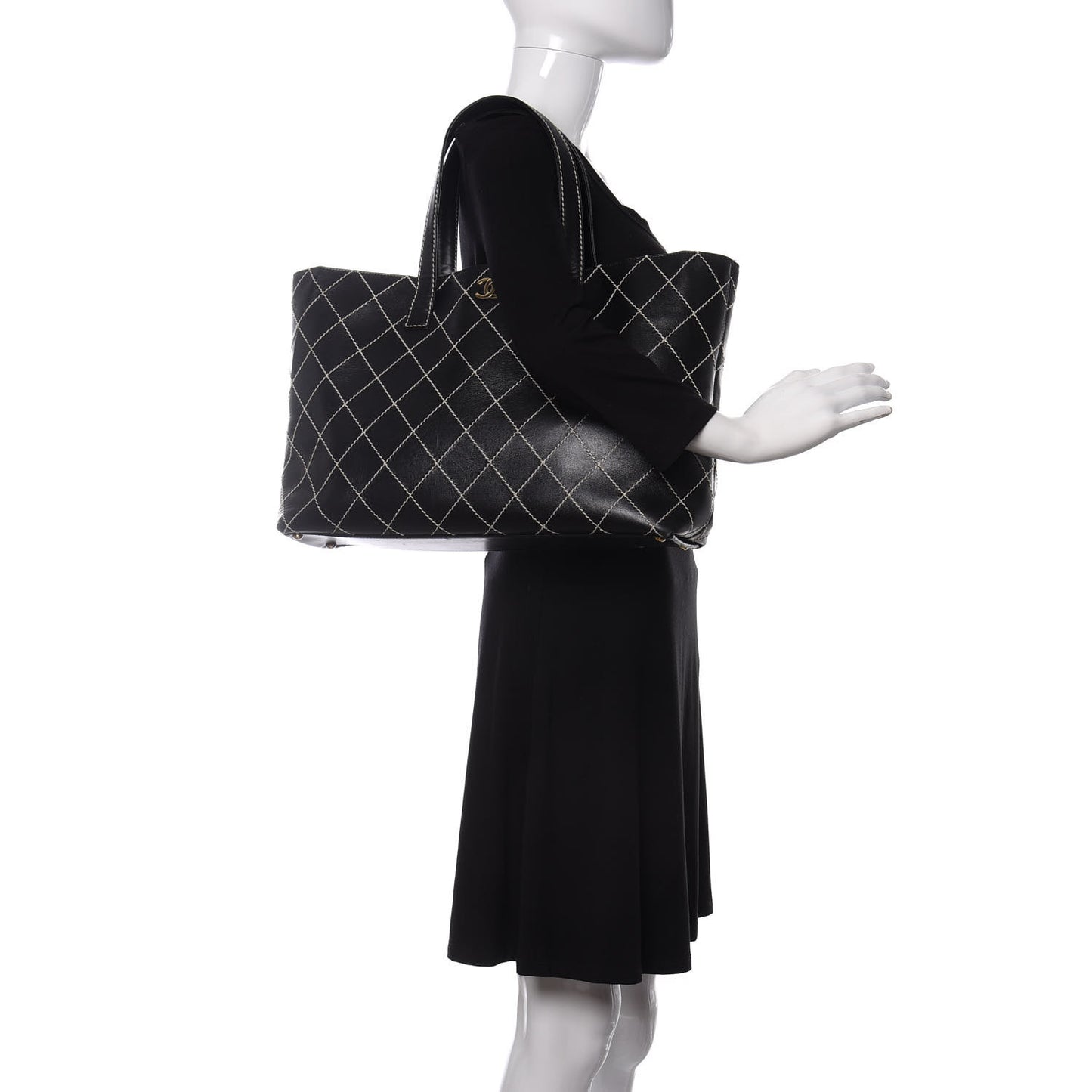 Calfskin Wild Stitch Large Tote Black