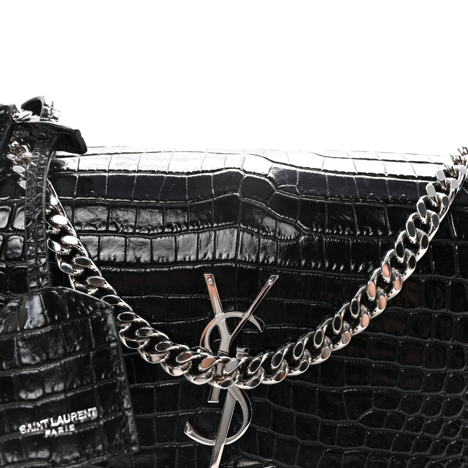Saint Laurent Calfskin Crocodile Embossed Medium Monogram Sunset Black 7 of 9