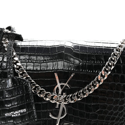 Saint Laurent Calfskin Crocodile Embossed Medium Monogram Sunset Black 7 of 9