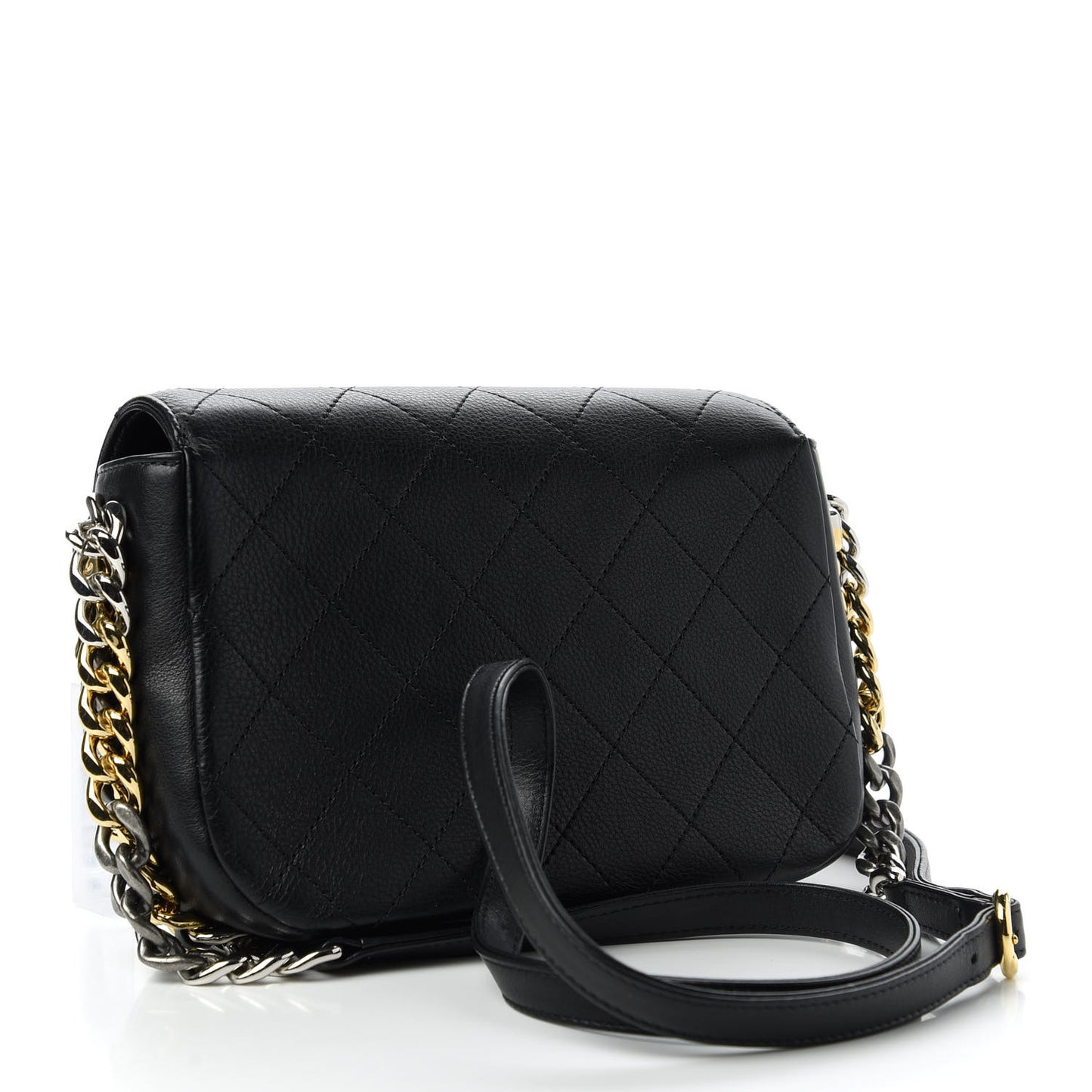 Calfskin Stitched Small Precious Union Flap Bag Black