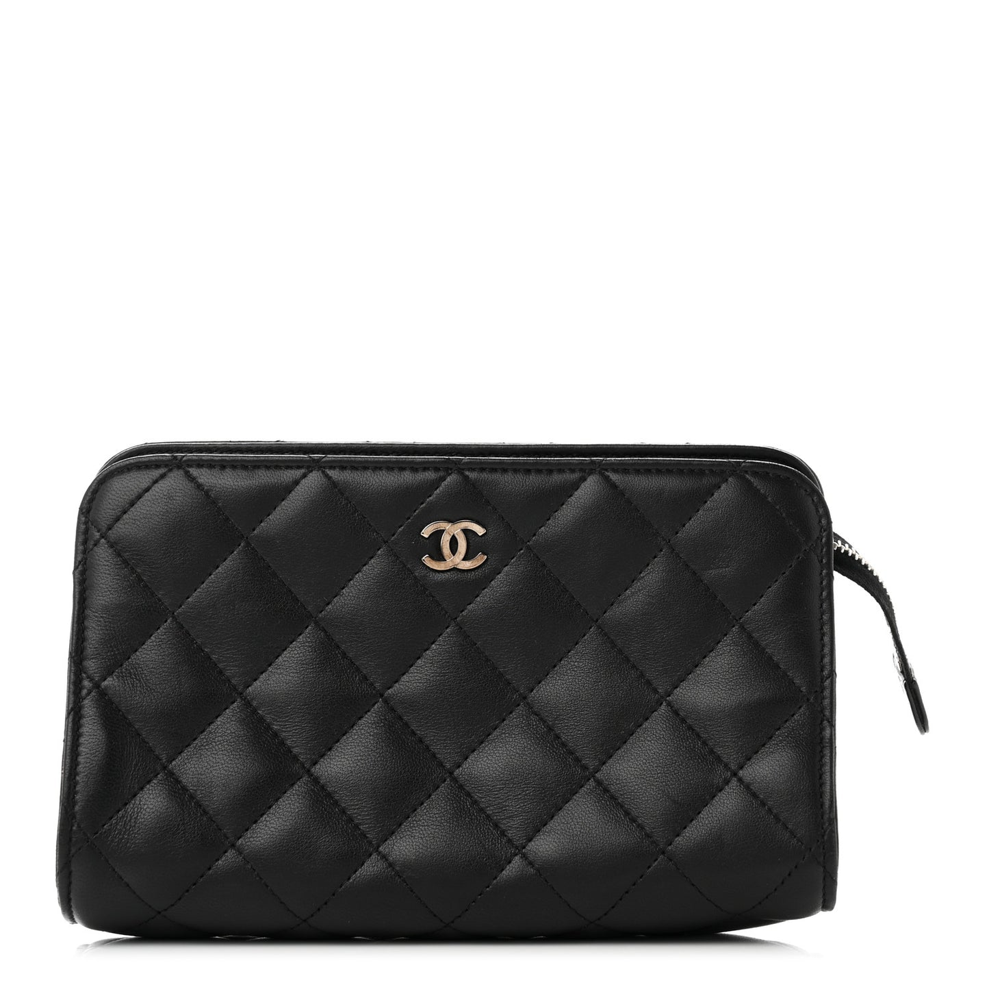 Lambskin Quilted Cosmetic Case Black