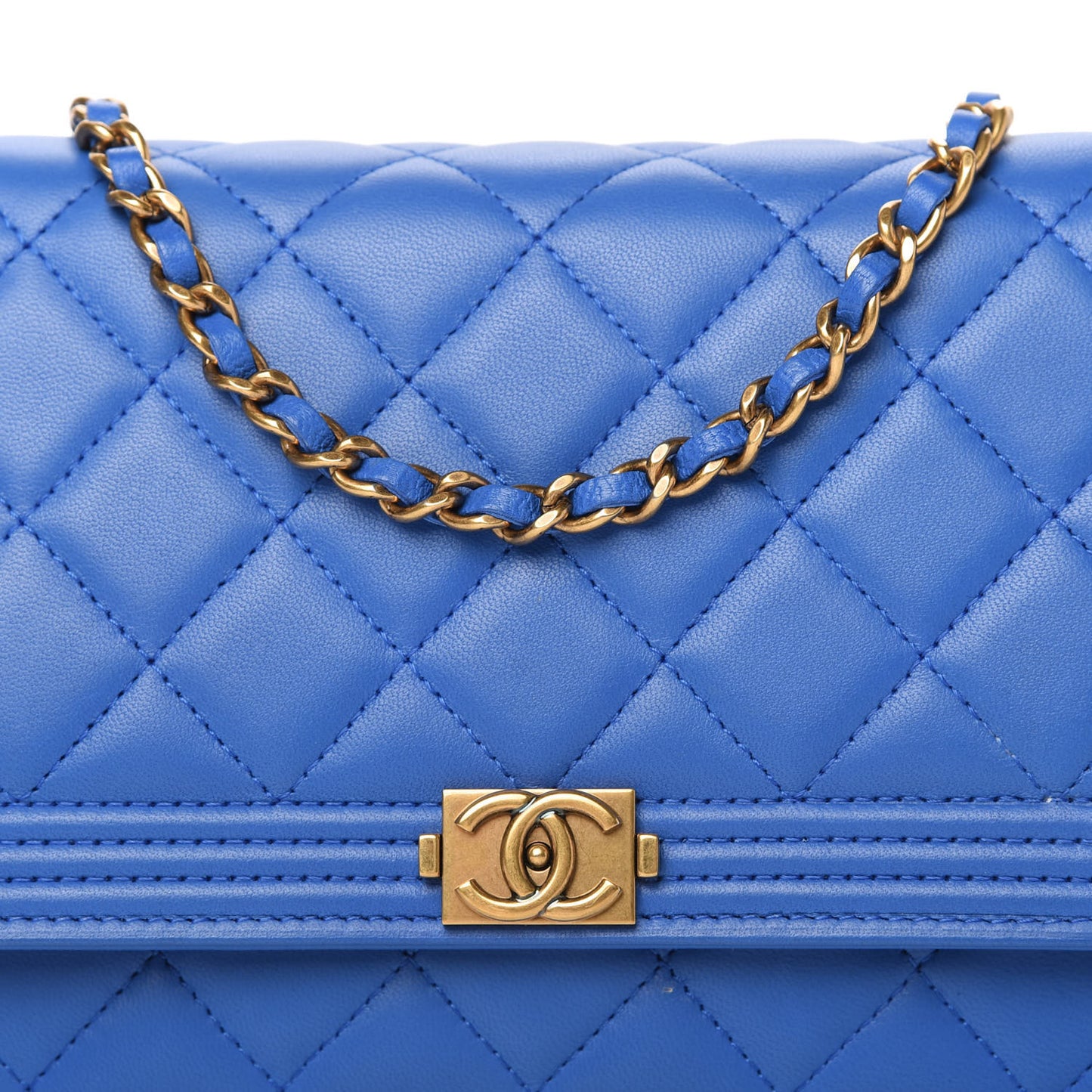 Lambskin Quilted Boy Wallet On Chain WOC Blue