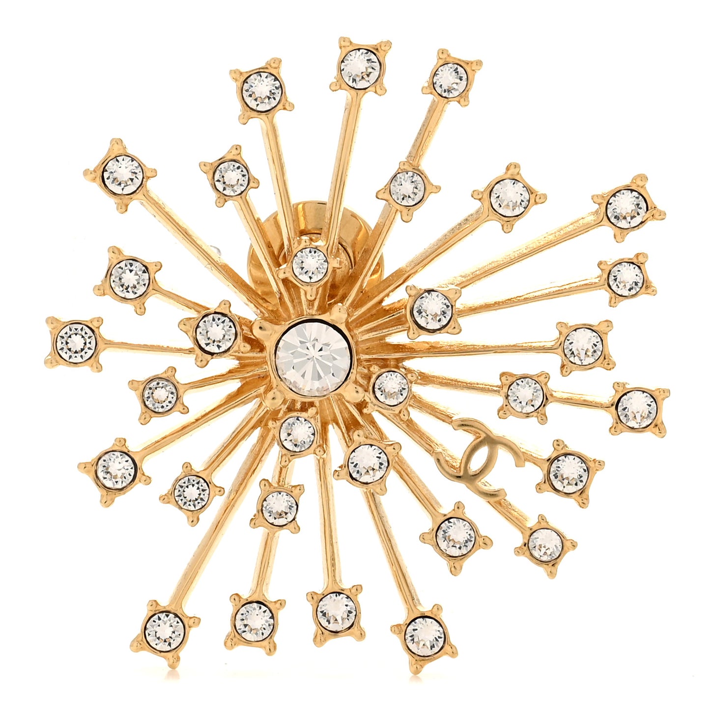 Metal Strass Starburst CC Brooch Gold