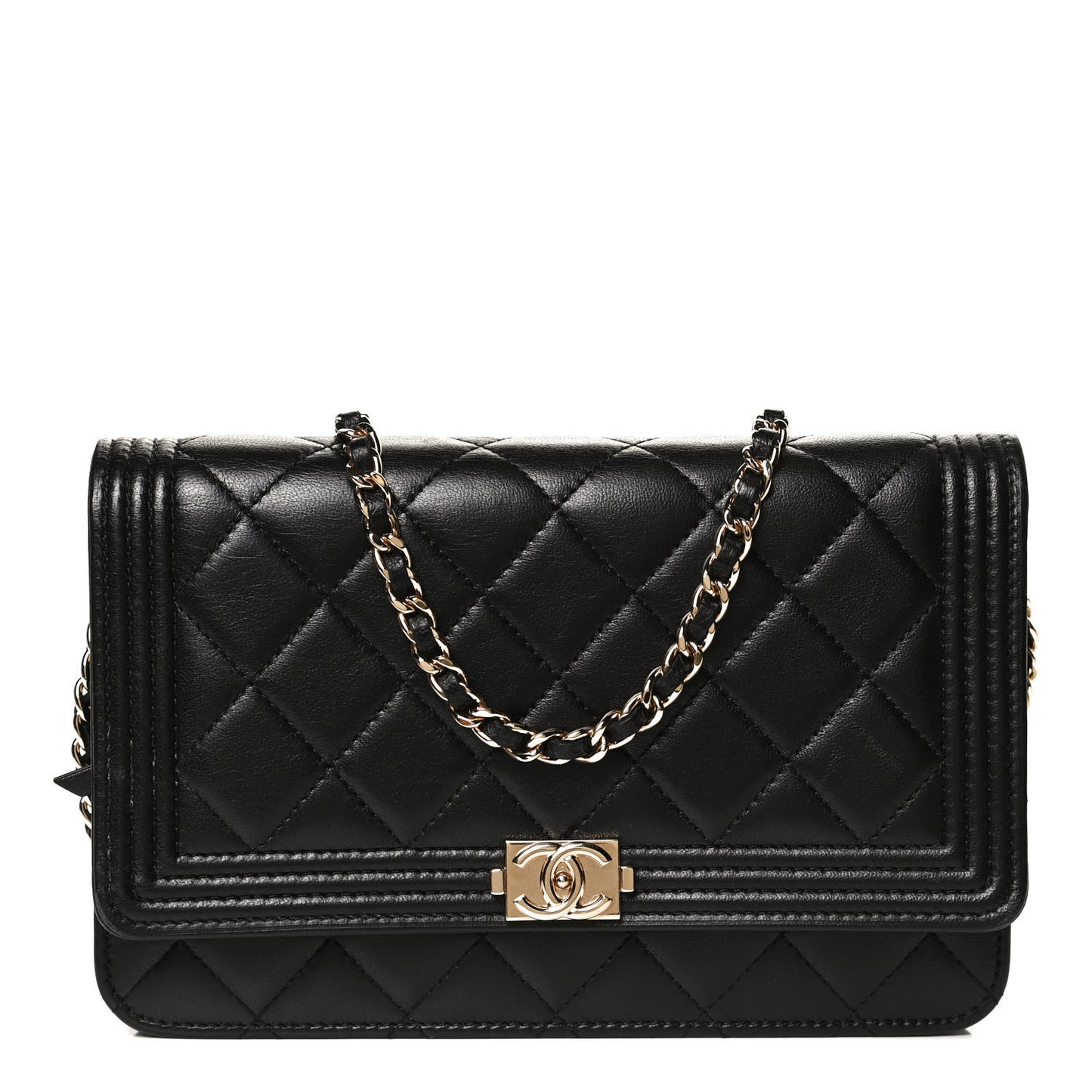 Lambskin Quilted Boy Wallet On Chain WOC Black