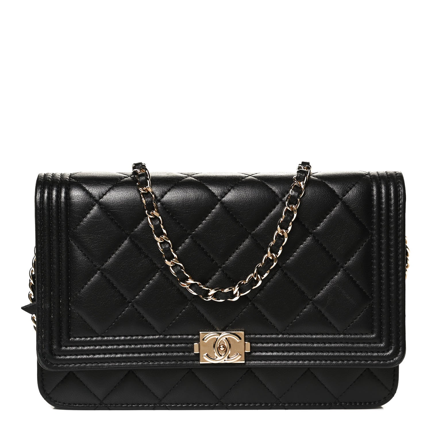 Chanel Lambskin Quilted Boy Wallet On Chain WOC Black 1 of 11