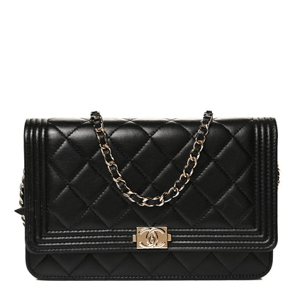 Chanel Lambskin Quilted Boy Wallet On Chain WOC Black 1 of 11