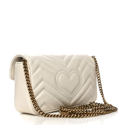 Gucci Calfskin Matelasse Super Mini GG Marmont Shoulder Bag White 3 of 12
