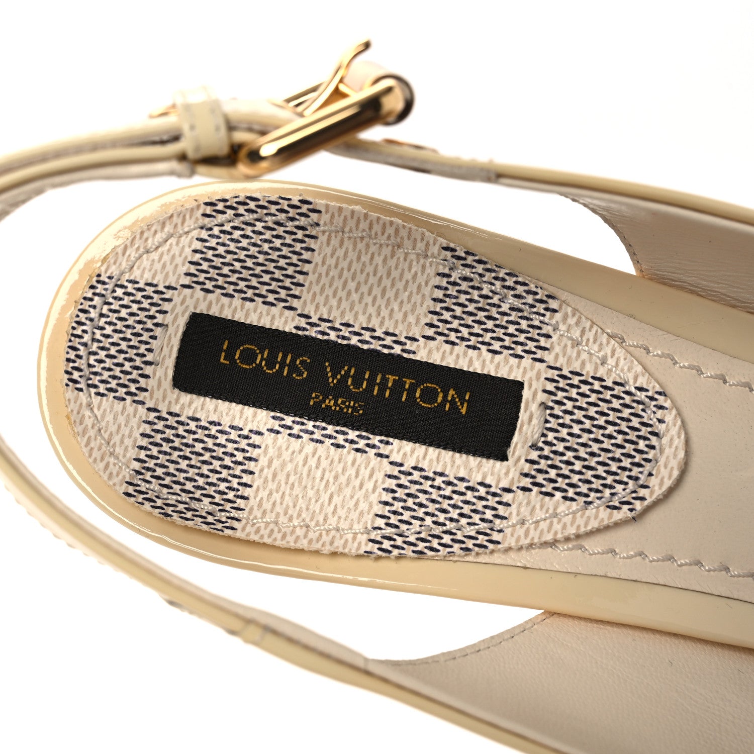 Louis Vuitton Patent Damier Azur Saint Honore Slingback Heels 37.5 Ivory 9 of 13
