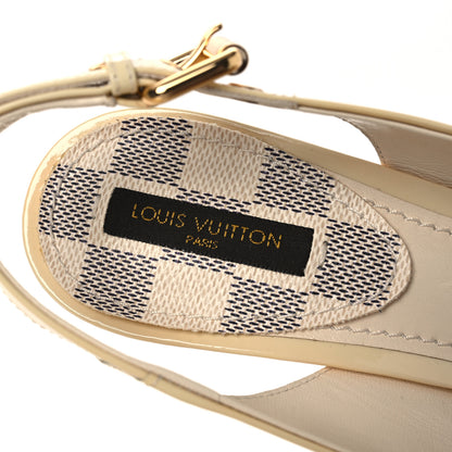 Louis Vuitton Patent Damier Azur Saint Honore Slingback Heels 37.5 Ivory 9 of 13