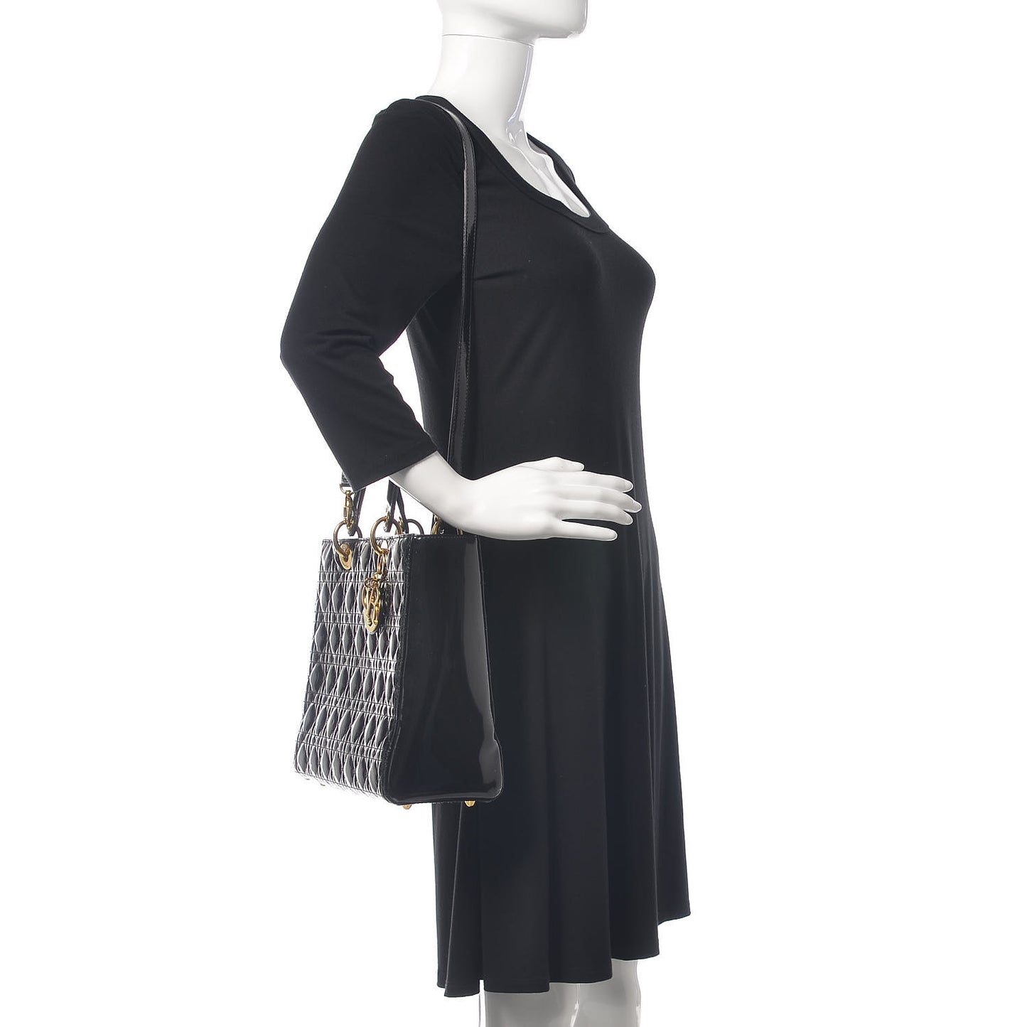Patent Cannage Large Lady Dior Black