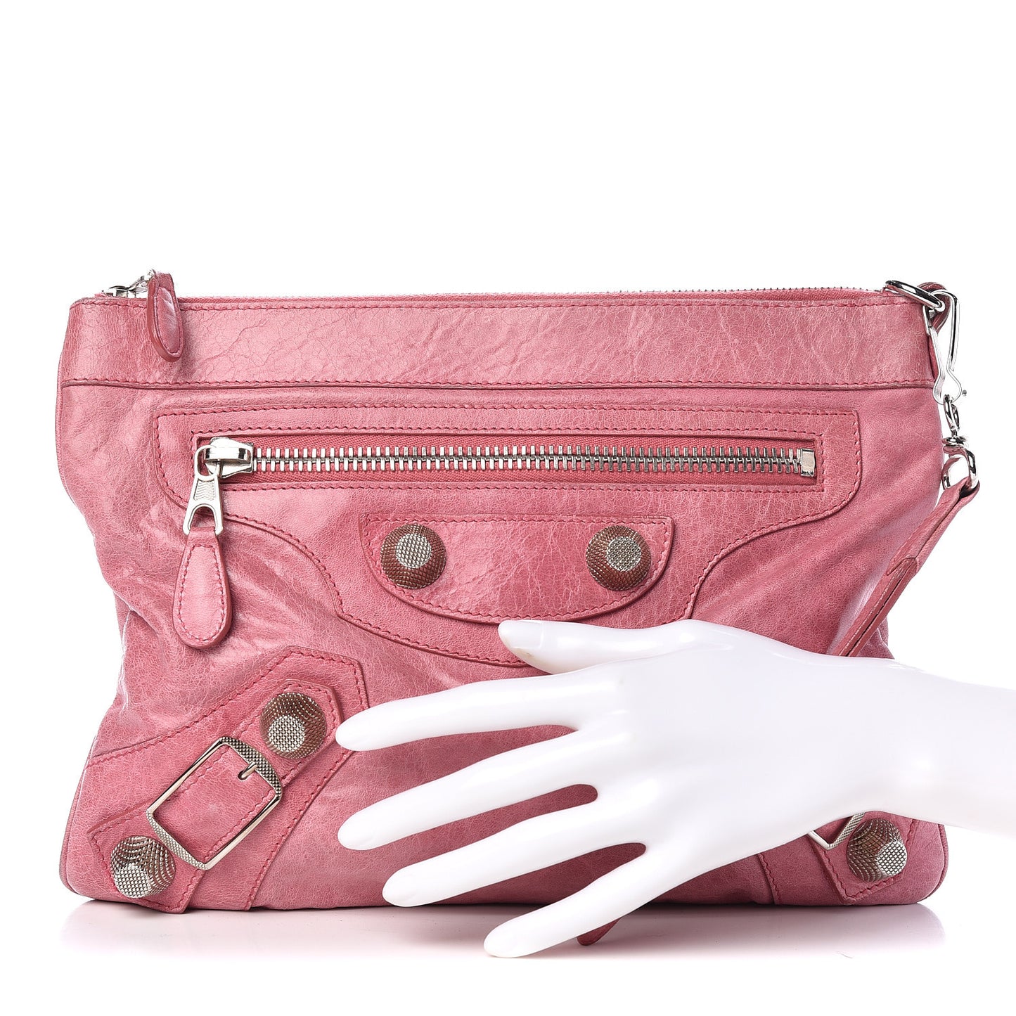 Agneau Giant 21 Silver Hardware Flat Handle Clutch Framboise