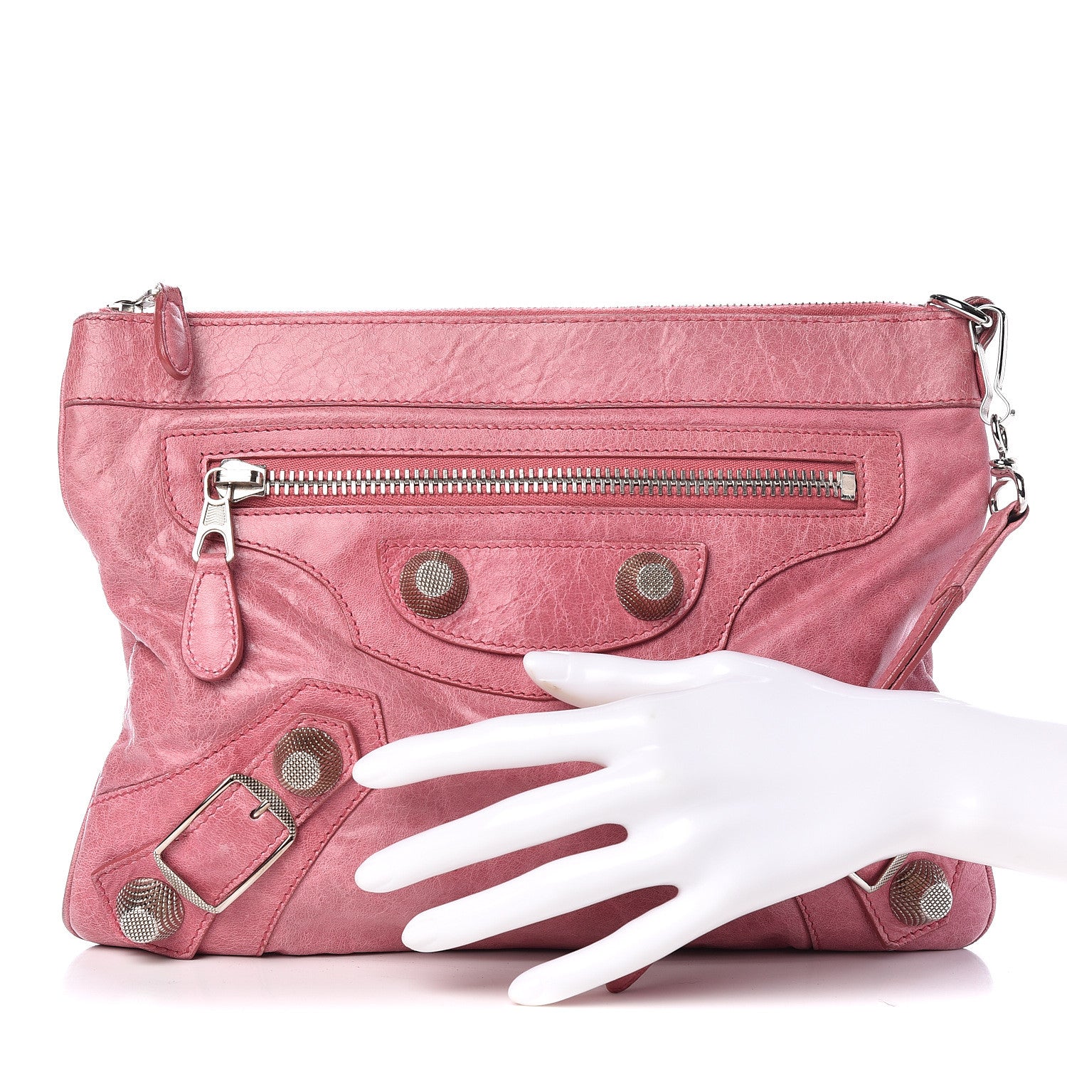Balenciaga Agneau Giant 21 Silver Hardware Flat Handle Clutch Framboise 2 of 12