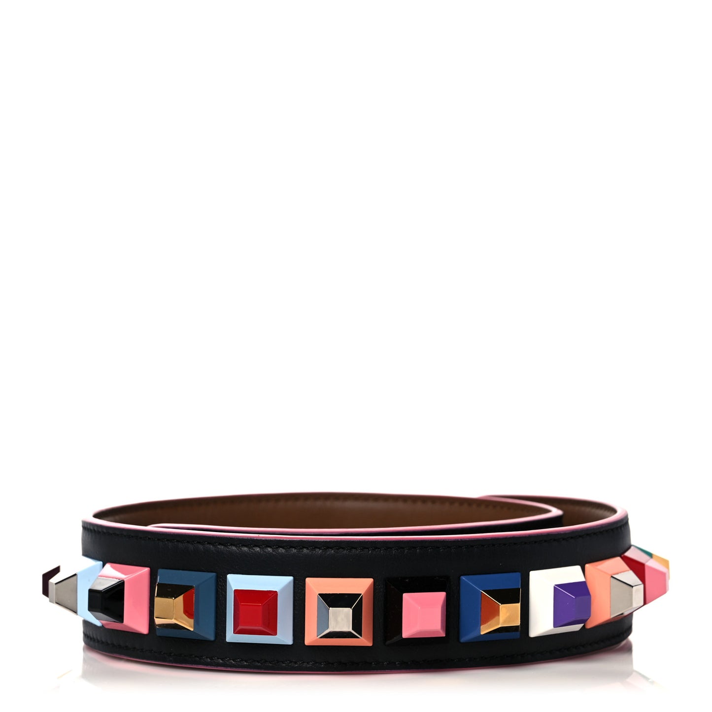 Vitello Dolce Plexiglass Bi-Color Studded Strap You Black Brownie Multicolor
