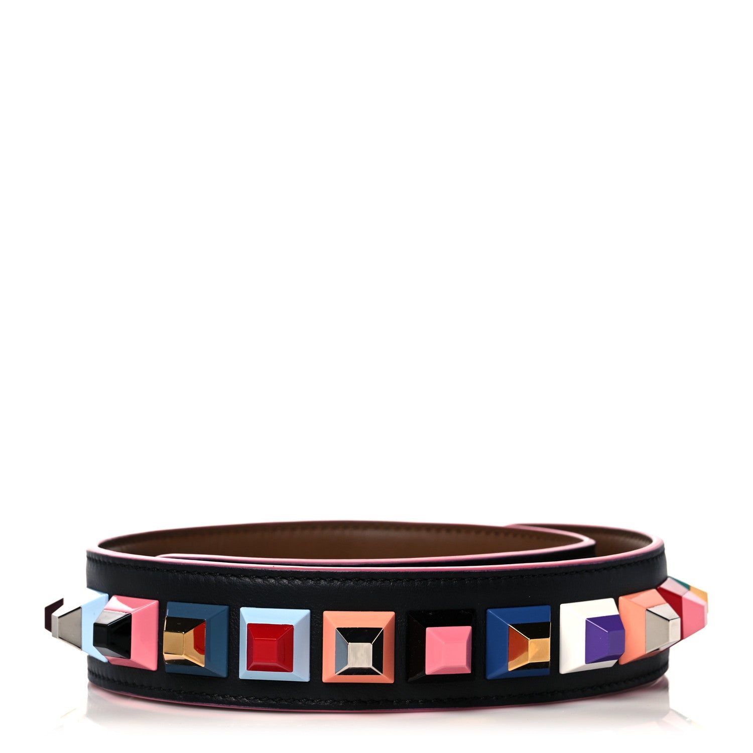 Fendi Vitello Dolce Plexiglass Bi-Color Studded Strap You Black Brownie Multicolor 2 of 5