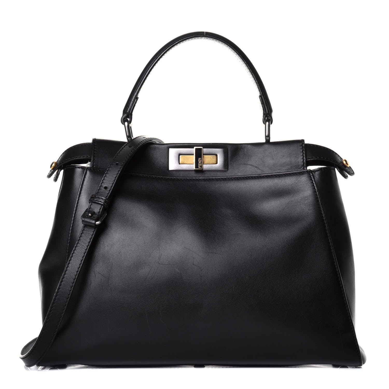 Fendi Vitello Suede Medium Peekaboo Iconic Satchel Black 1 of 9