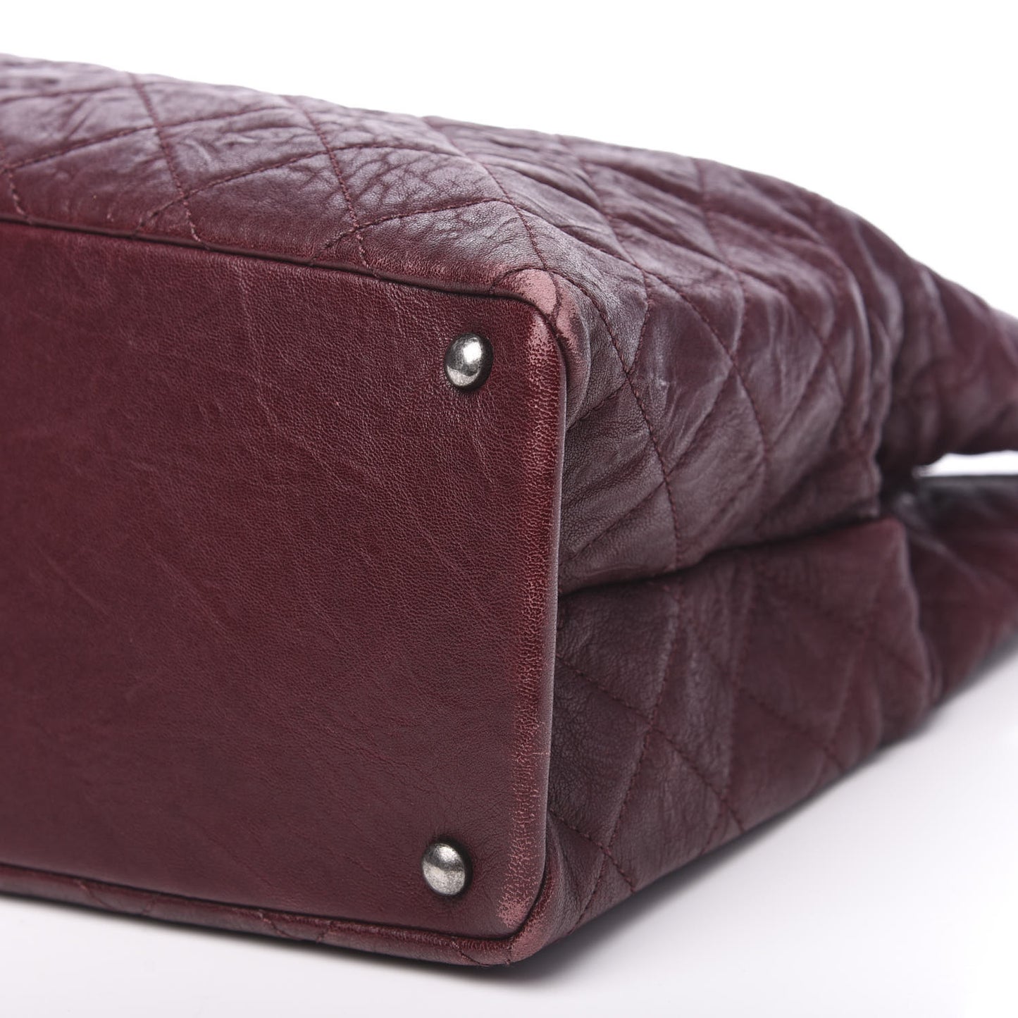 Crumpled Lambskin Quilted Large CC Shopping Tote Burgundy