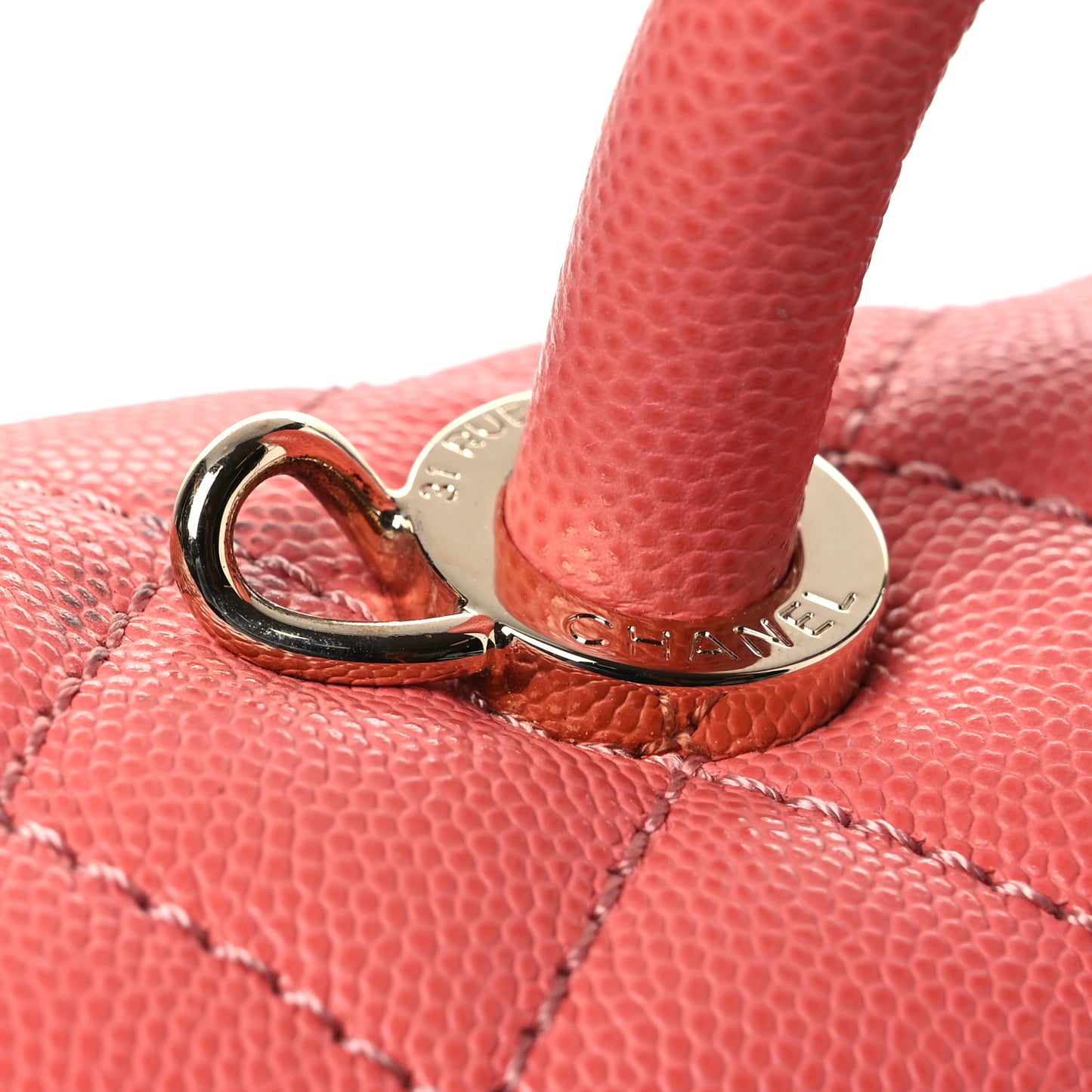 Caviar Quilted Small Coco Handle Flap Coral
