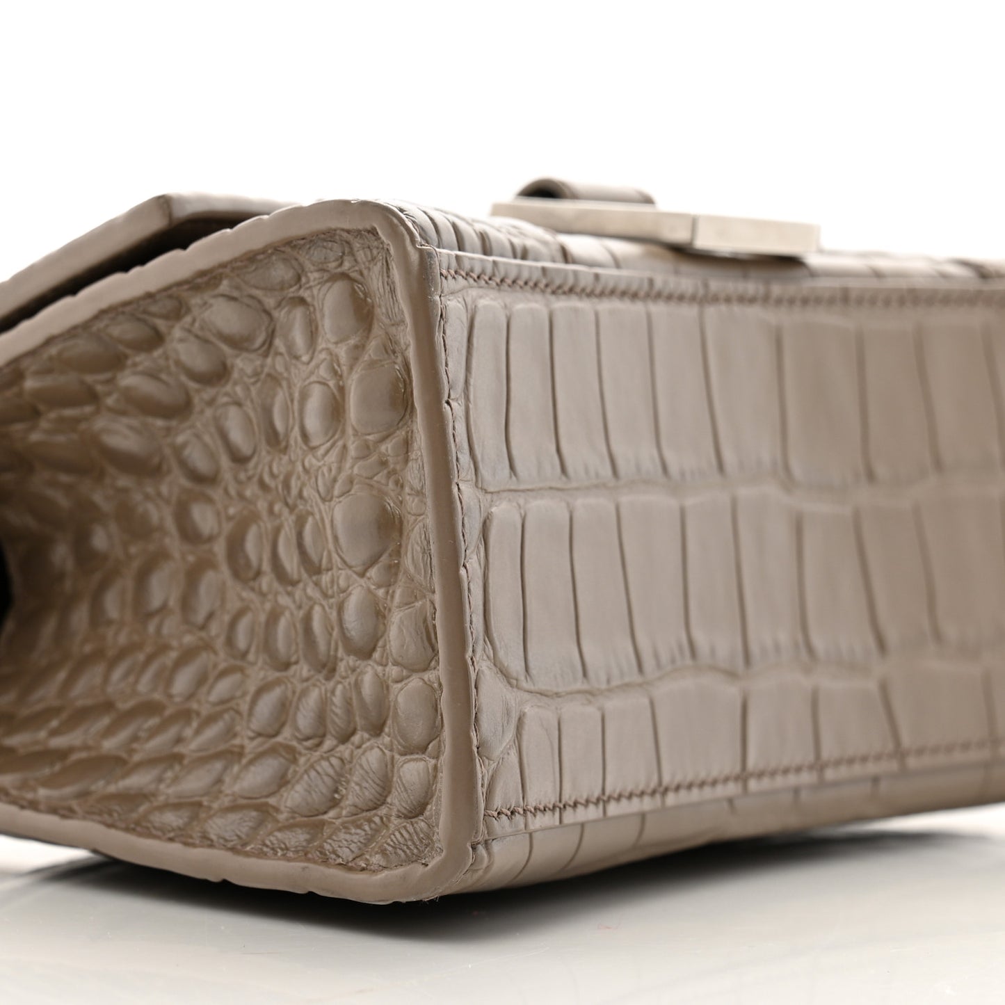 Shiny Calfskin Crocodile Embossed Hourglass Top Handle Bag XS Mink Grey