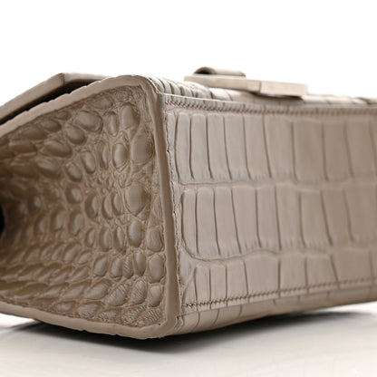 Balenciaga Shiny Calfskin Crocodile Embossed Hourglass Top Handle Bag XS Mink Grey 8 of 13