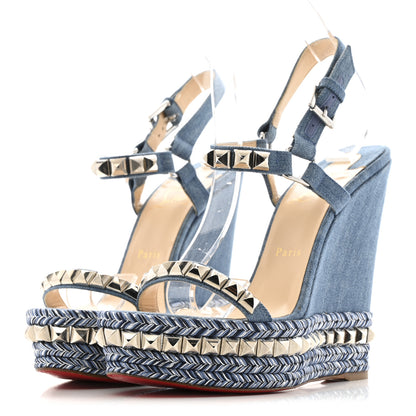 Christian Louboutin Denim Cataclou 120 Wedge Sandals 39 Blue 4 of 10