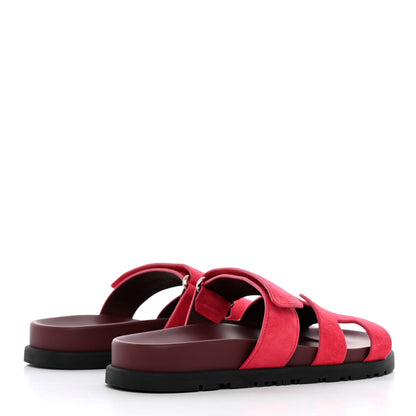 Hermes Suede Goatskin Womens Chypre Sandals 35.5 Rose Frambroise 4 of 9