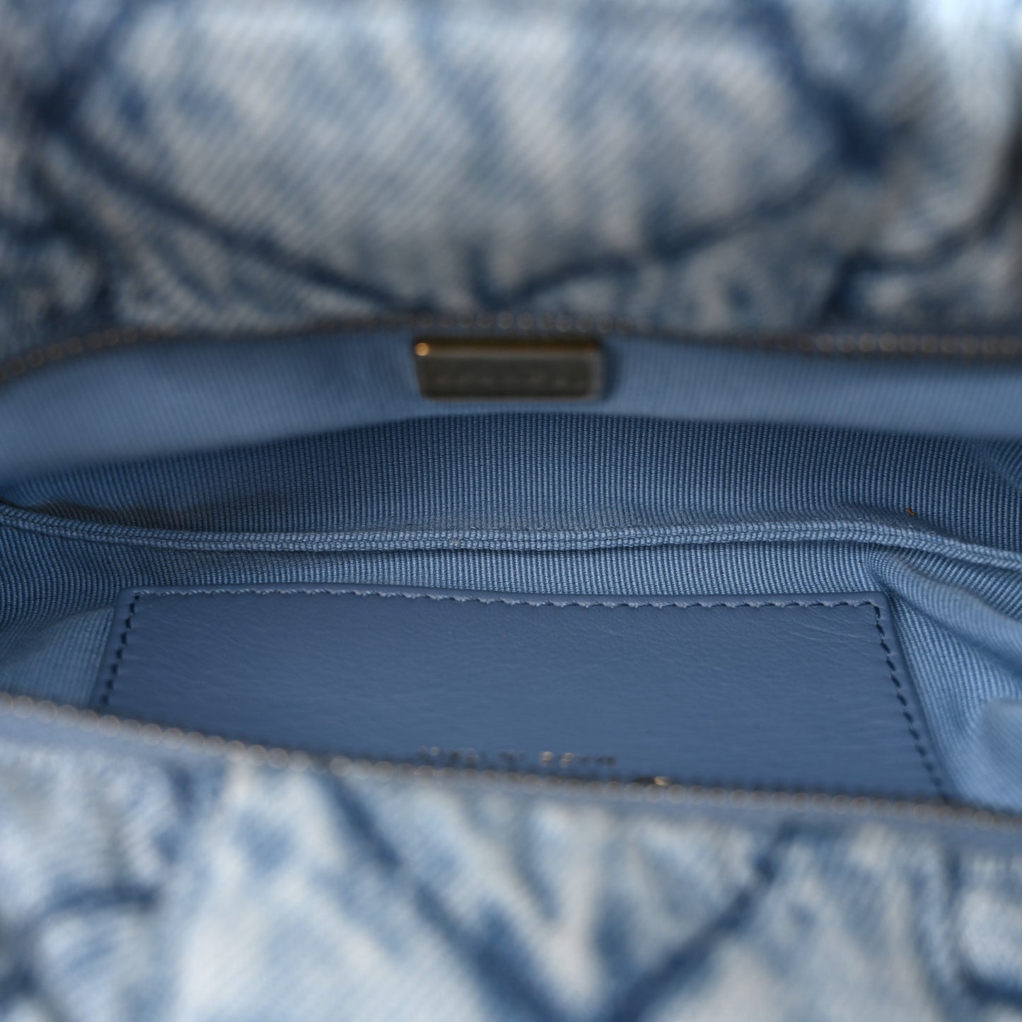 Washed Denim Quilted Mini Bow Bag Blue