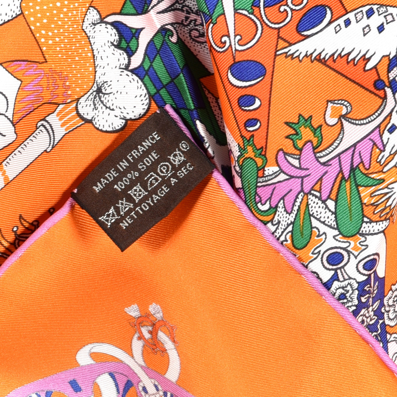 Hermes Silk La Folle Parade Scarf 90 Orange White Mauve 4 of 4