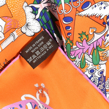 Hermes Silk La Folle Parade Scarf 90 Orange White Mauve 4 of 4