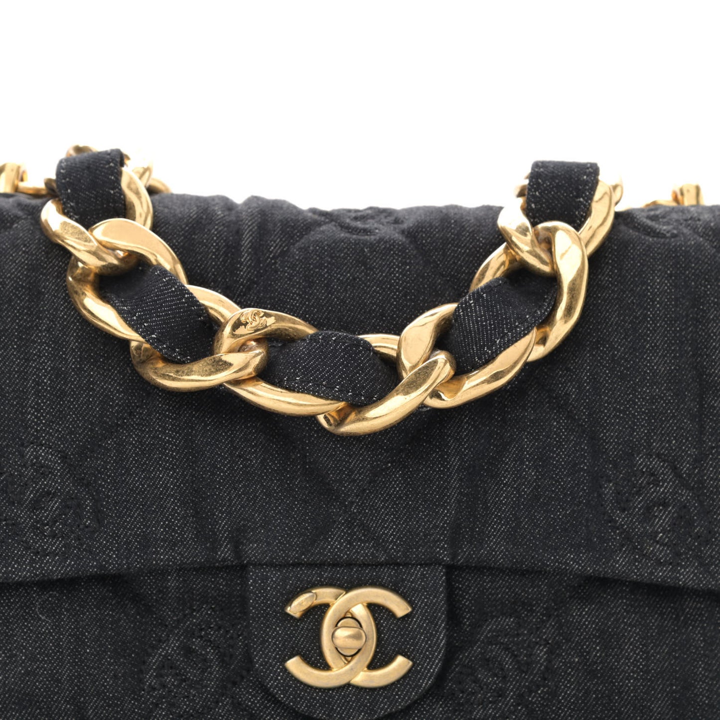 Denim Quilted Medium Funky Town Flap Black
