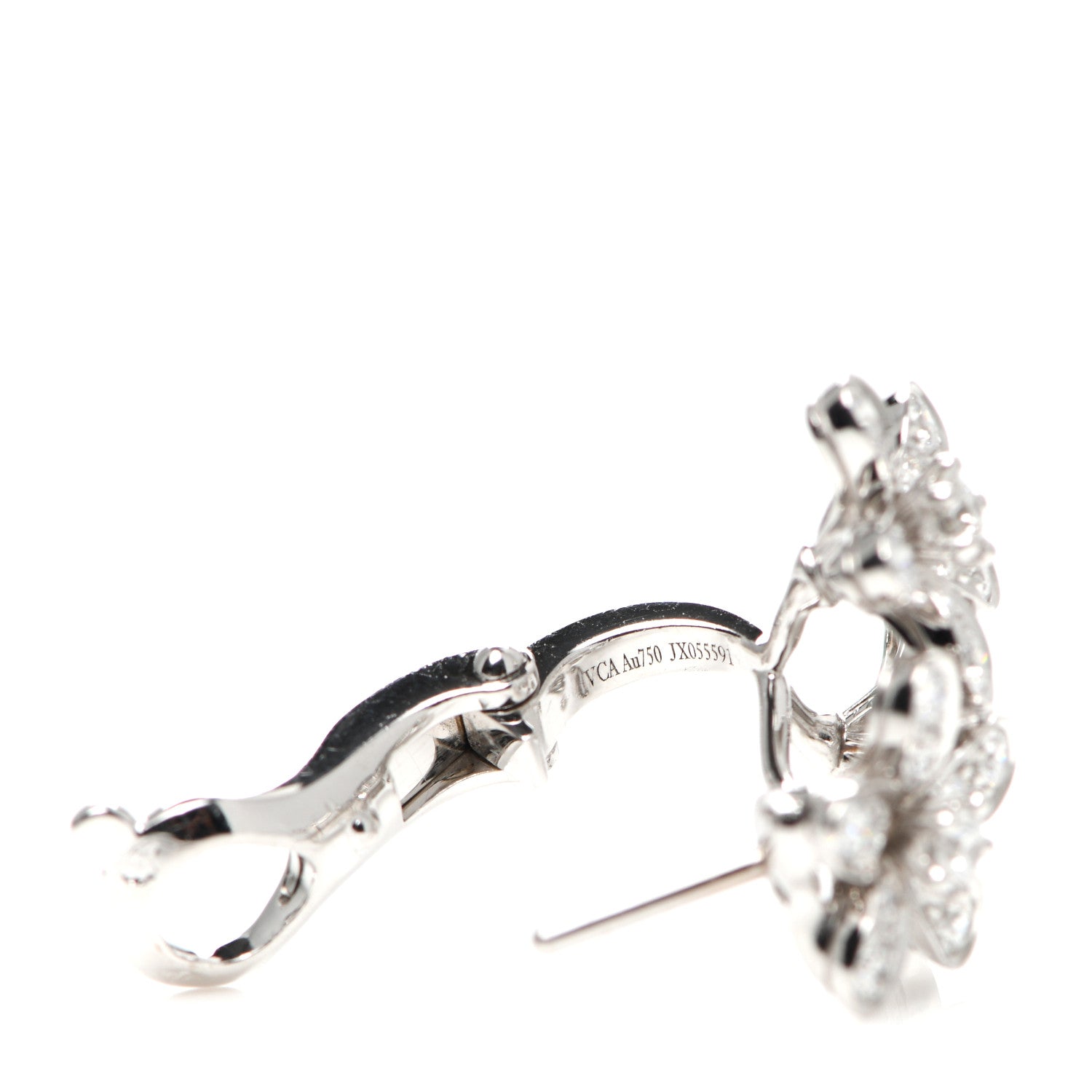 Van Cleef & Arpels 18K White Gold Diamond Socrate 3 Flowers Earrings 5 of 7
