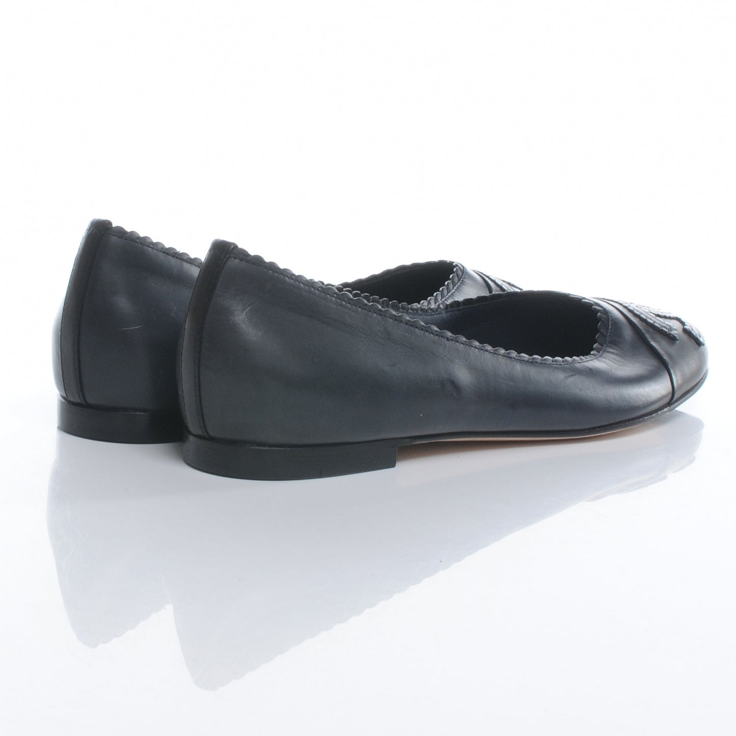 Leather CC Cap Toe Ballerina Flats 38 Navy