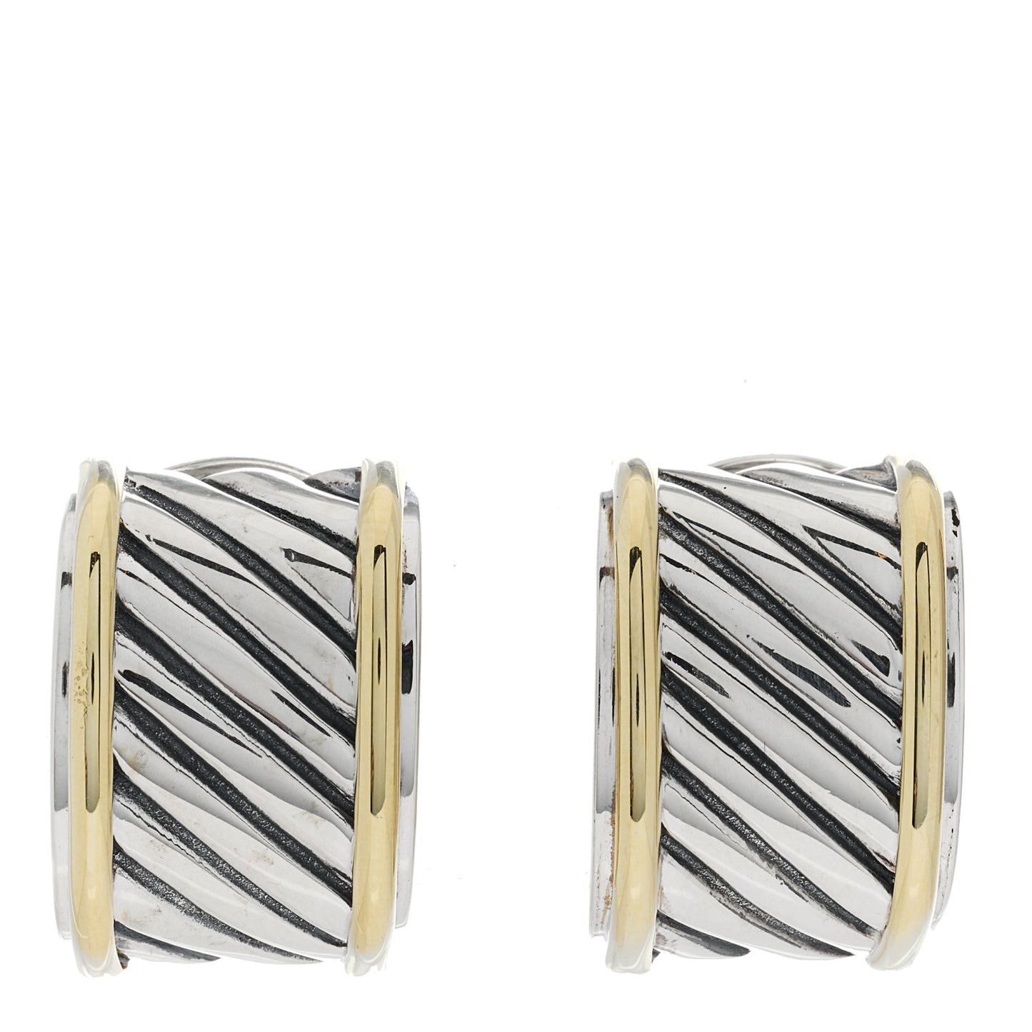 Sterling Silver 14K Yellow Gold Cable Classics Cigar Band Earrings