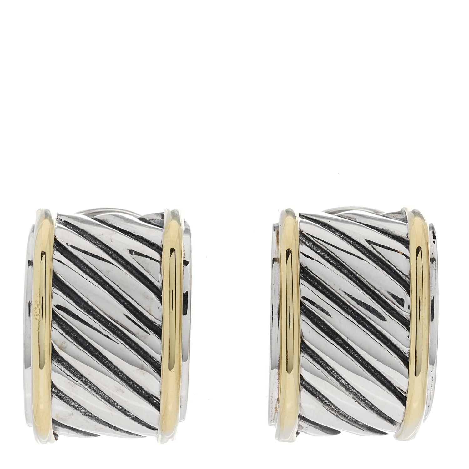 David Yurman Sterling Silver 14K Yellow Gold Cable Classics Cigar Band Earrings 1 of 4