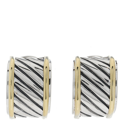 David Yurman Sterling Silver 14K Yellow Gold Cable Classics Cigar Band Earrings 1 of 4