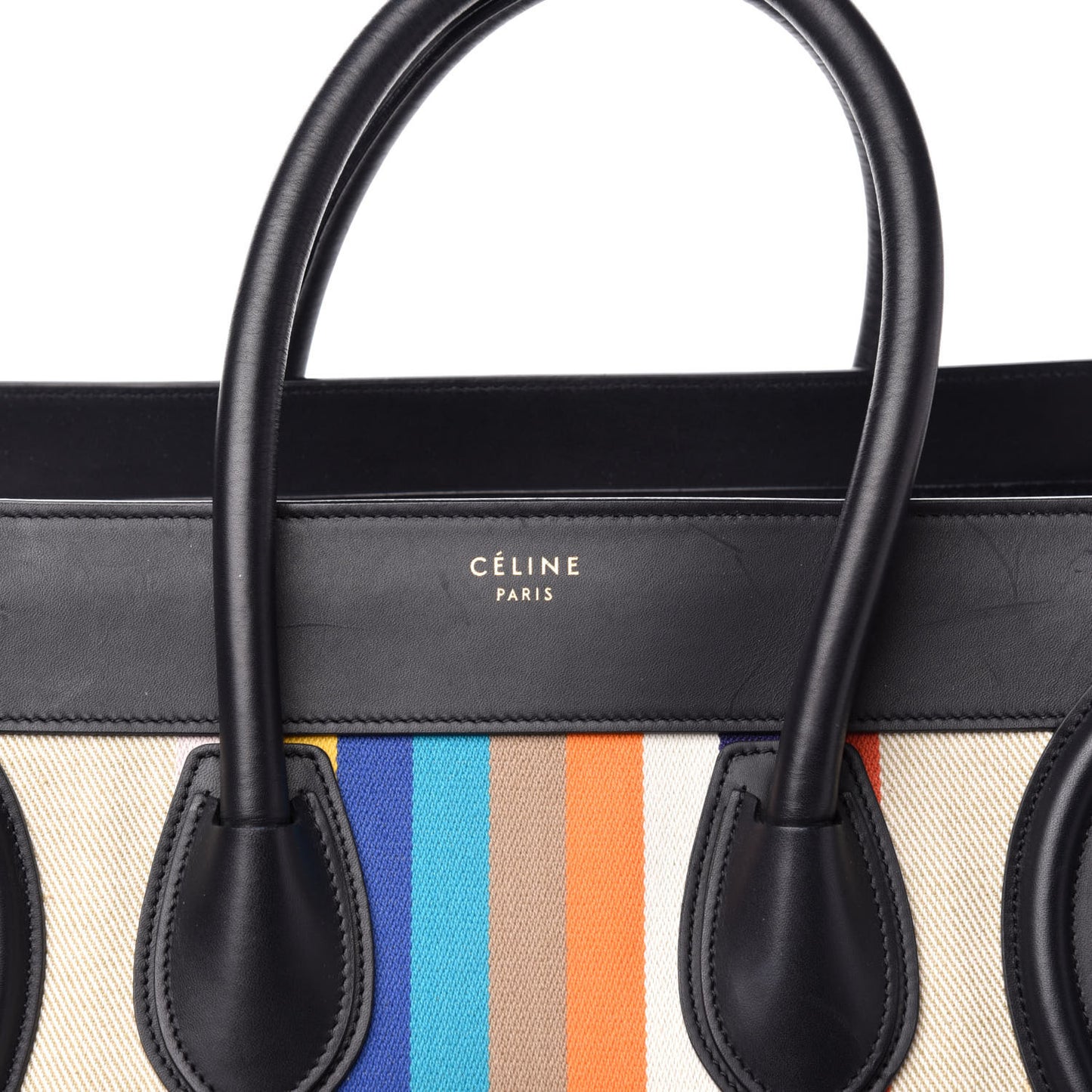 Smooth Calfskin Striped Canvas Mini Luggage Multicolor