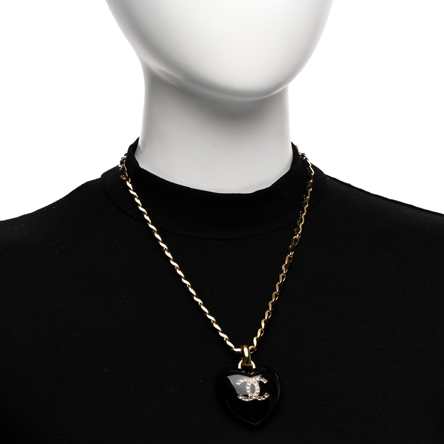 Chanel Lambskin Crystal Resin CC Heart Drop Necklace Gold Black 2 of 6