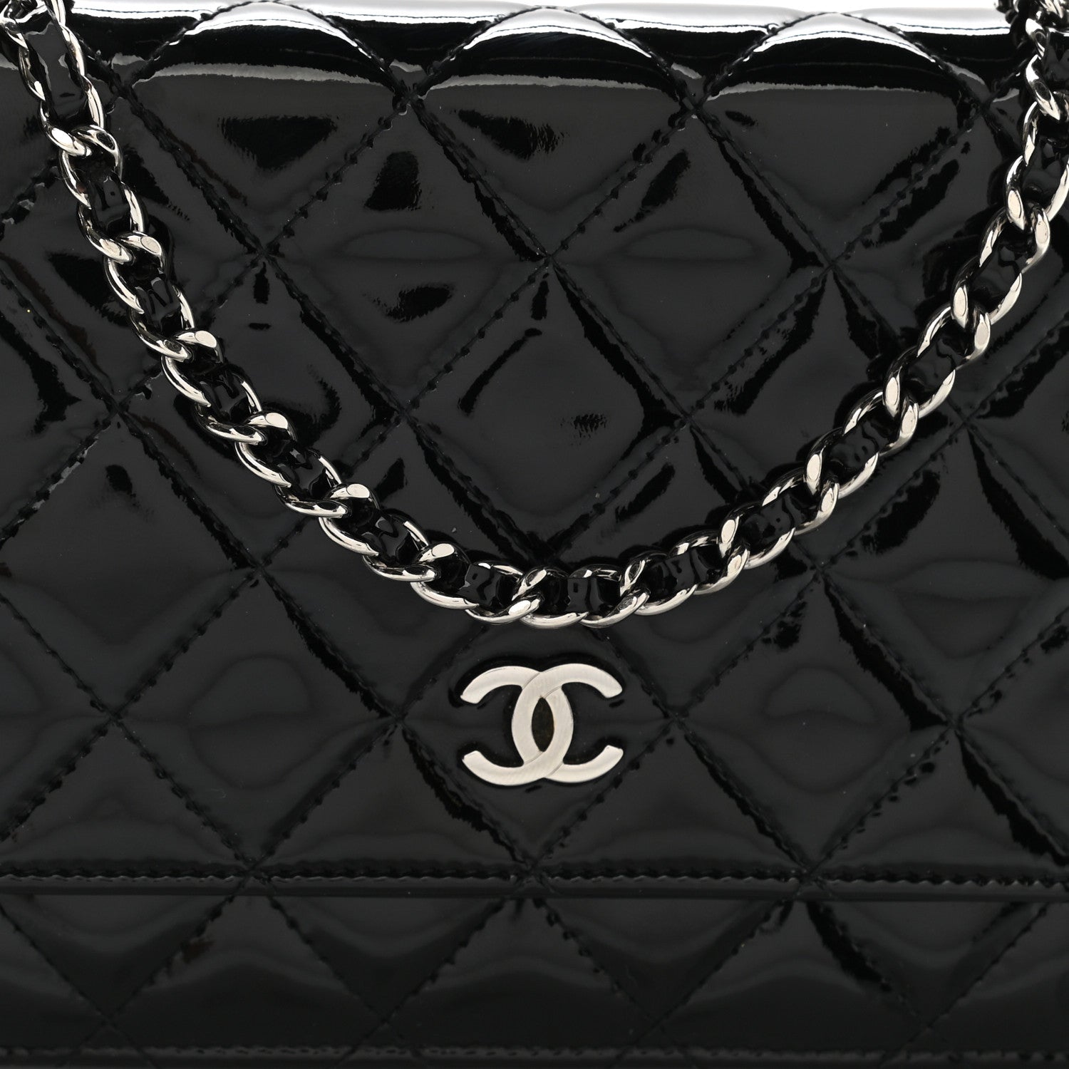 Chanel Patent Quilted Wallet On Chain WOC Black 9 of 12