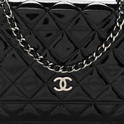 Chanel Patent Quilted Wallet On Chain WOC Black 9 of 12