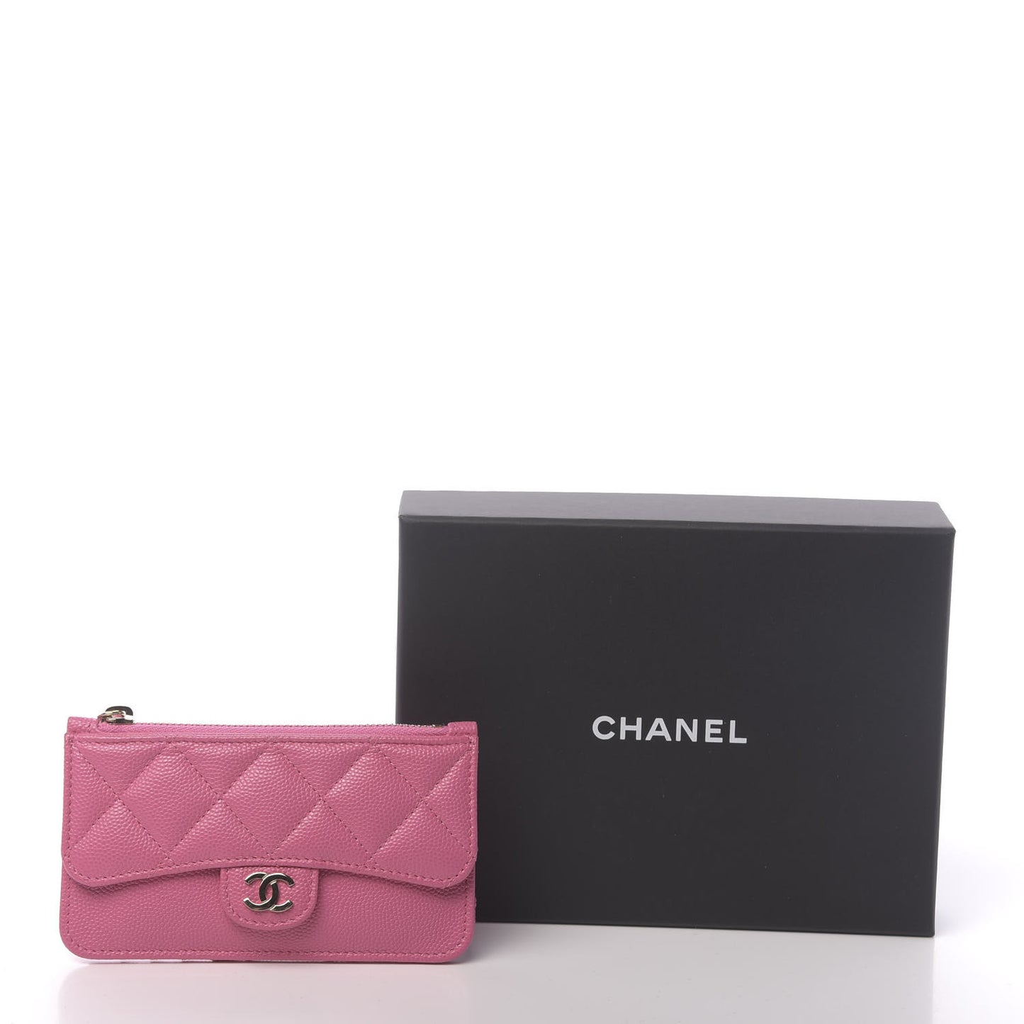 Caviar Quilted Flap Zip Card Holder Pink