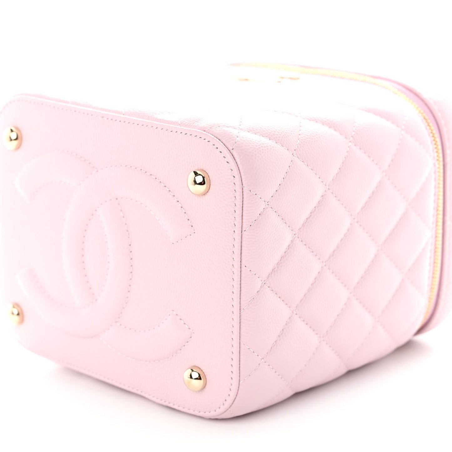 Caviar Quilted Small Top Handle Vanity Case With Chain Light Pink
