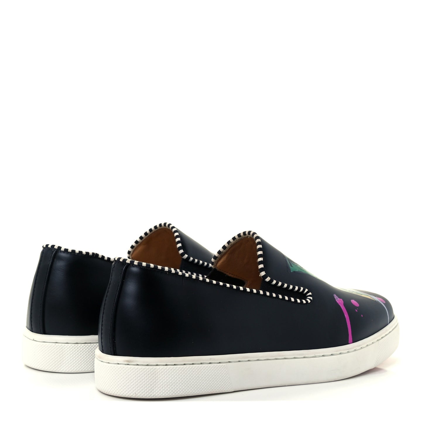 Calfskin Womens Loubi Love Flat Sneakers 35.5 Black Multicolor